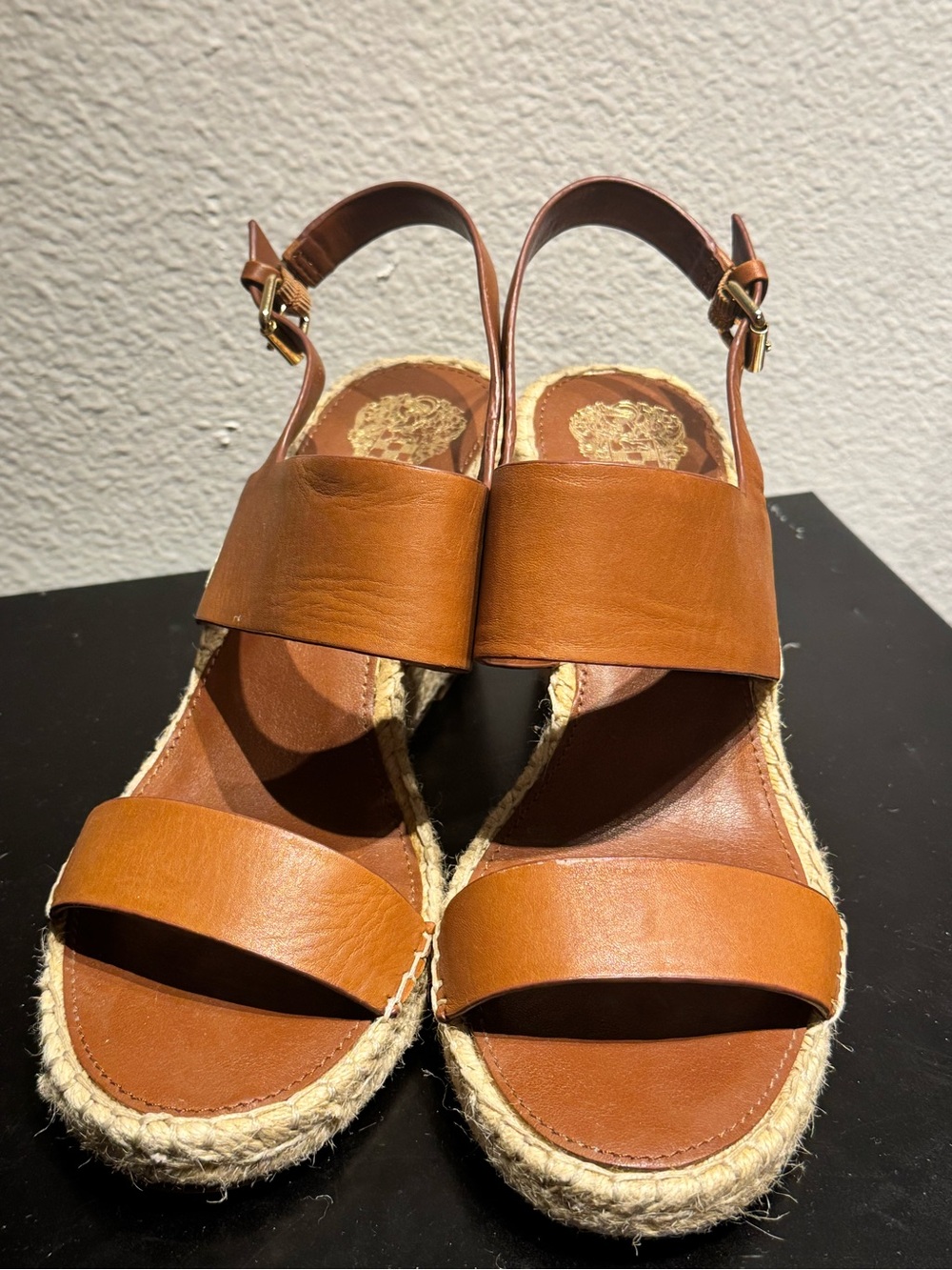 Vince Camuto Women’s Tan Espadrille Wedge Sandals - Classic Leather Straps